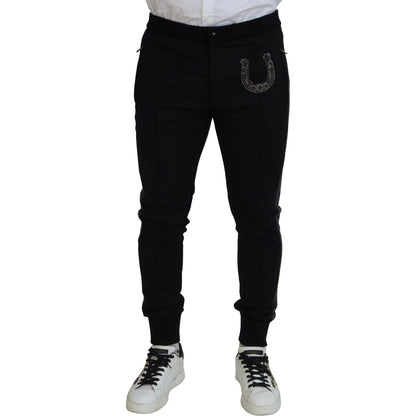 Dolce & Gabbana Black Wool Horseshoe Jogger Pants Dolce & Gabbana