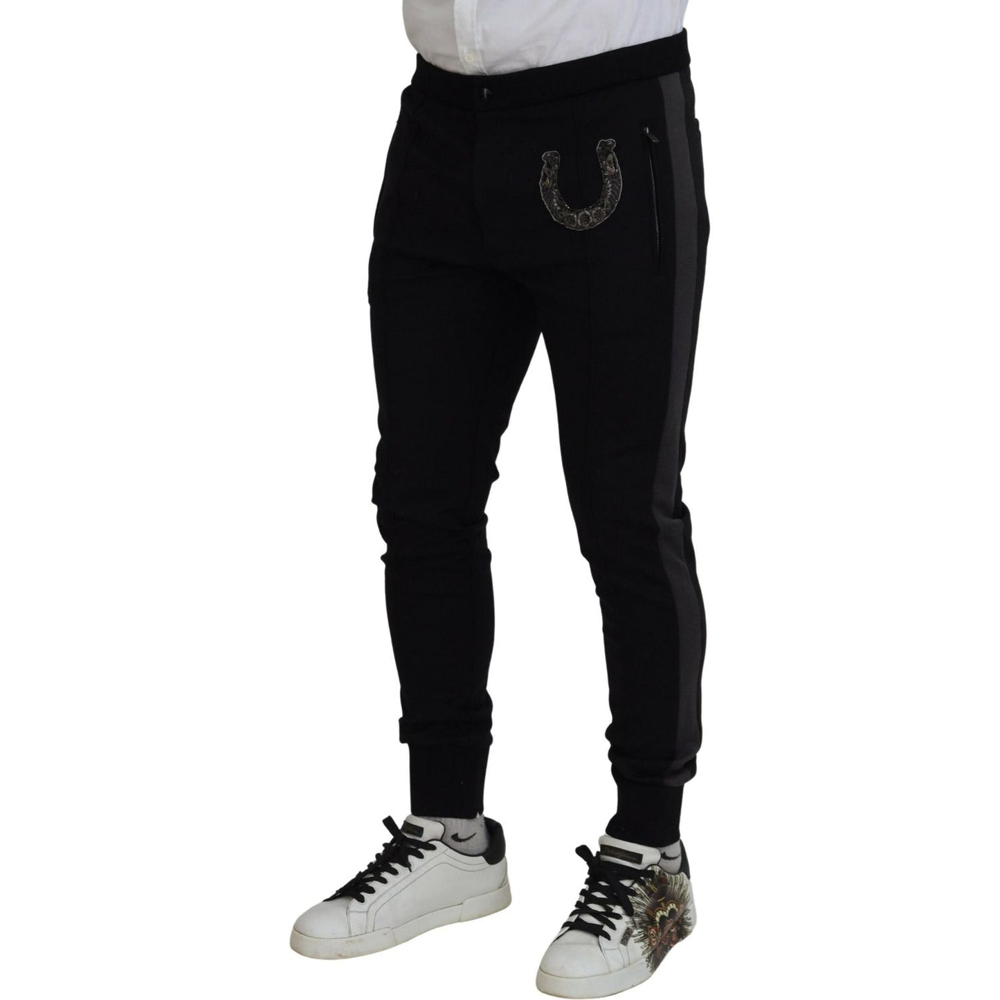Dolce & Gabbana Black Wool Horseshoe Jogger Pants Dolce & Gabbana