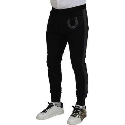 Dolce & Gabbana Black Wool Horseshoe Jogger Pants Dolce & Gabbana