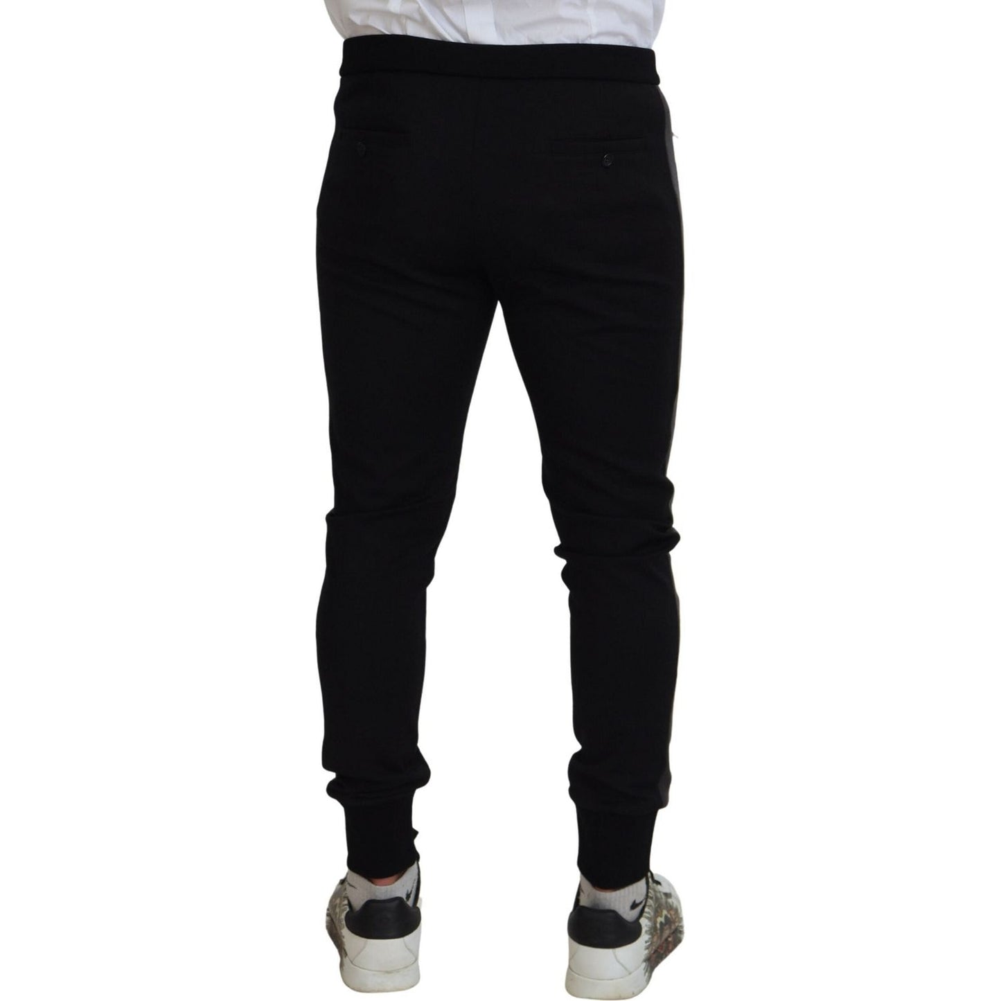 Dolce & Gabbana Black Wool Horseshoe Jogger Pants Dolce & Gabbana