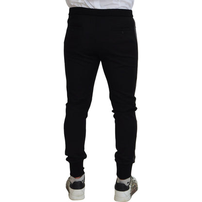 Dolce & Gabbana Black Wool Horseshoe Jogger Pants Dolce & Gabbana