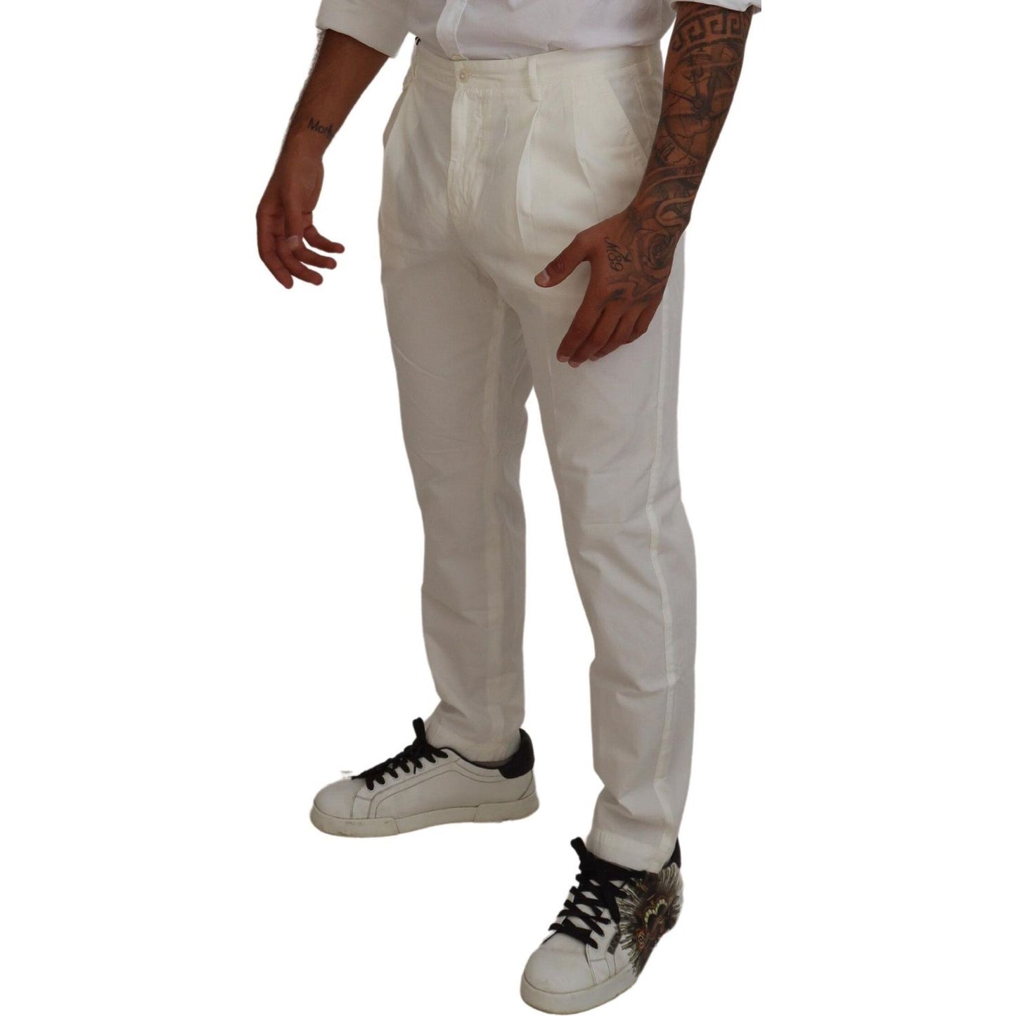 Dolce & Gabbana White Cotton Skinny Chino Pants Dolce & Gabbana