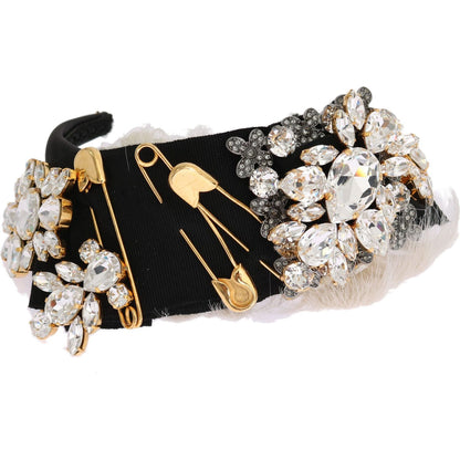 Dolce & Gabbana Black Crystal White Hair Parrucchiera Headband Diadem