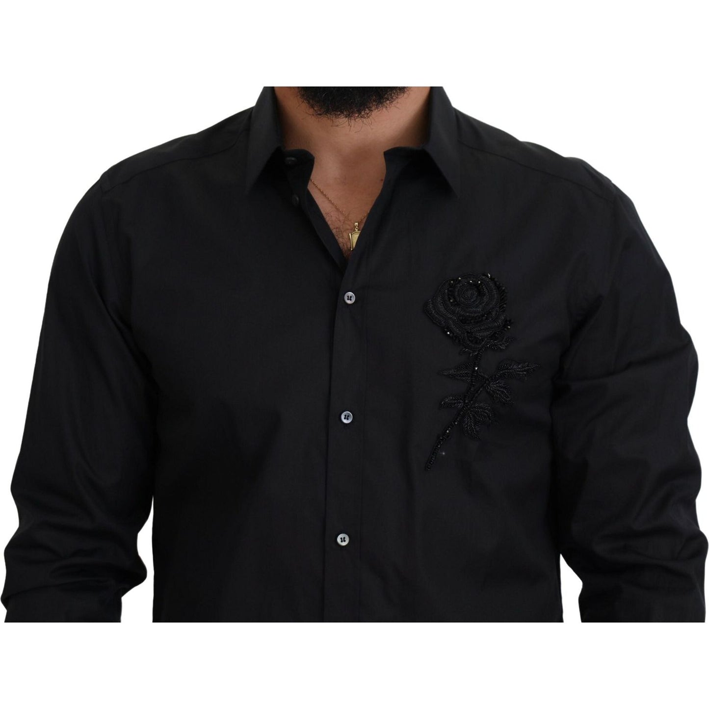 Dolce & Gabbana Black Roses Slim Fit Cotton Shirt Dolce & Gabbana