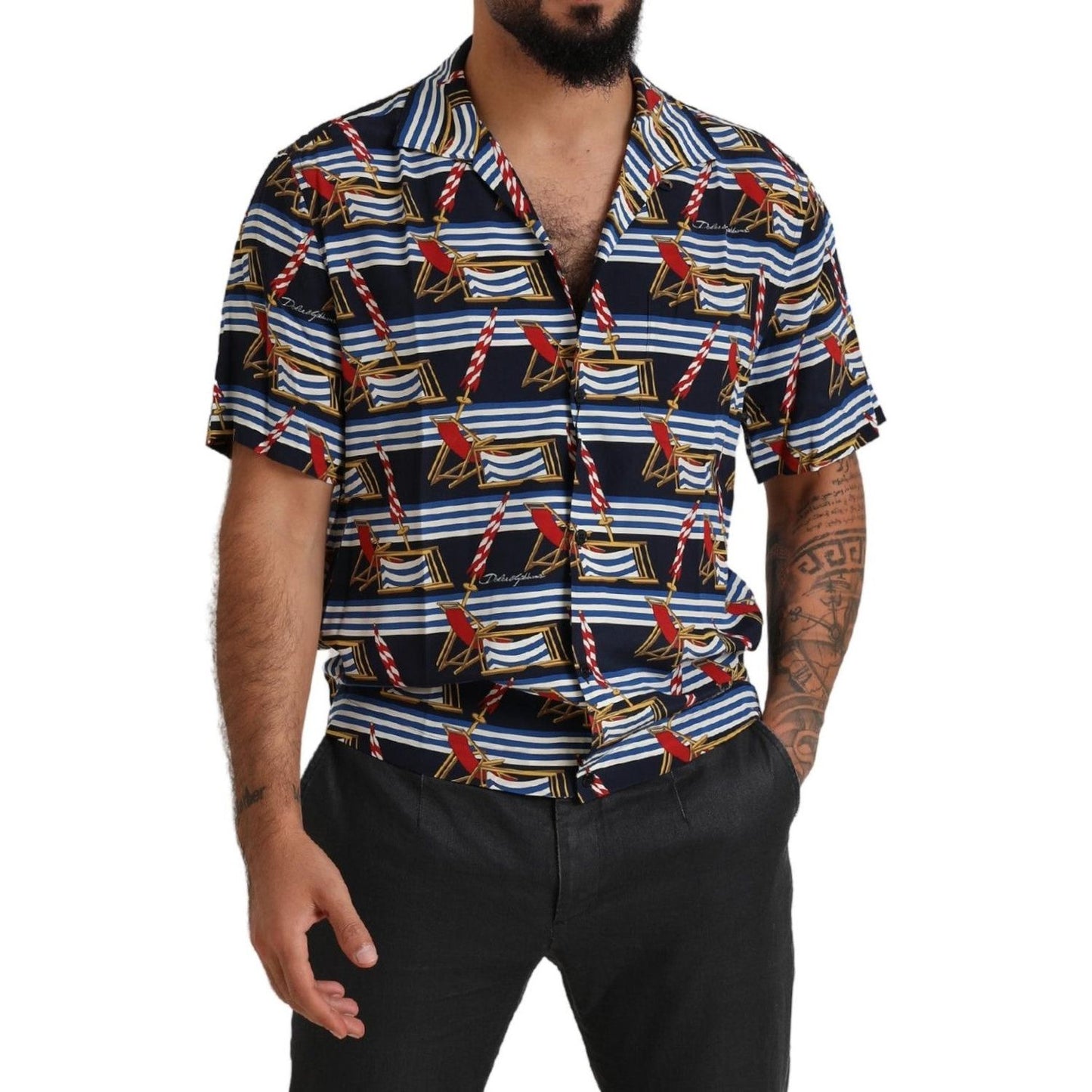 Dolce & Gabbana Multicolor Beach Chair Short Sleeves Shirt Dolce & Gabbana