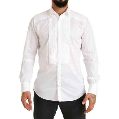 Dolce & Gabbana White GOLD Formal Cotton Tuxedo Dress Shirt Dolce & Gabbana