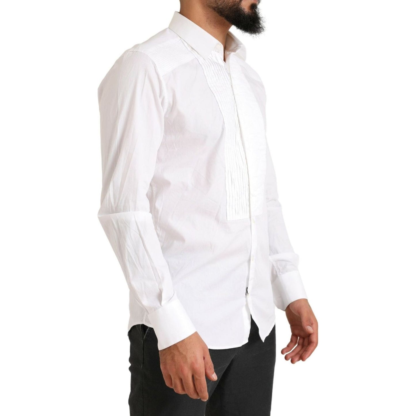 Dolce & Gabbana White GOLD Formal Cotton Tuxedo Dress Shirt Dolce & Gabbana