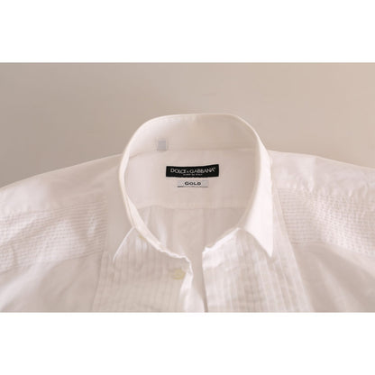 Dolce & Gabbana White GOLD Formal Cotton Tuxedo Dress Shirt Dolce & Gabbana