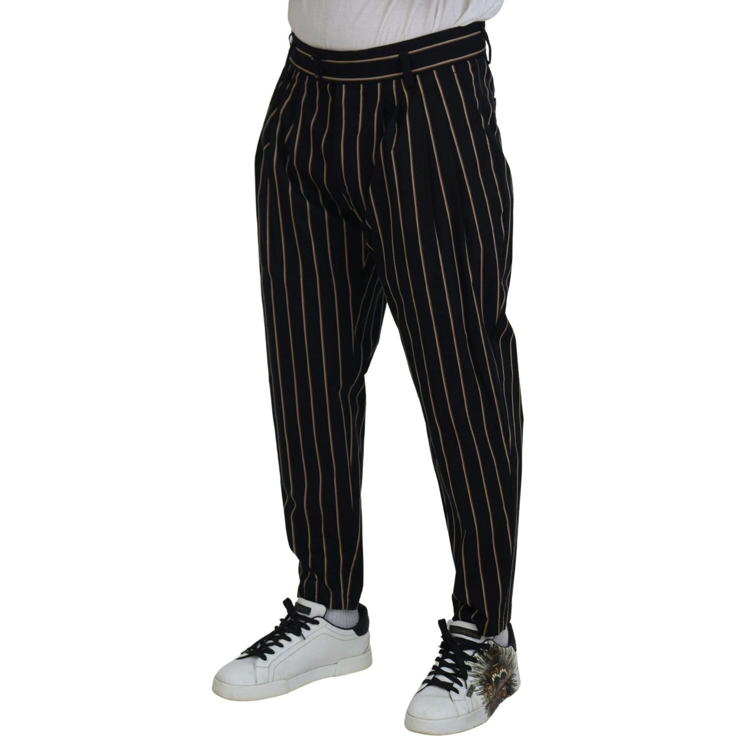 Dolce & Gabbana Black Beige Striped Cotton Stretch Pants Dolce & Gabbana