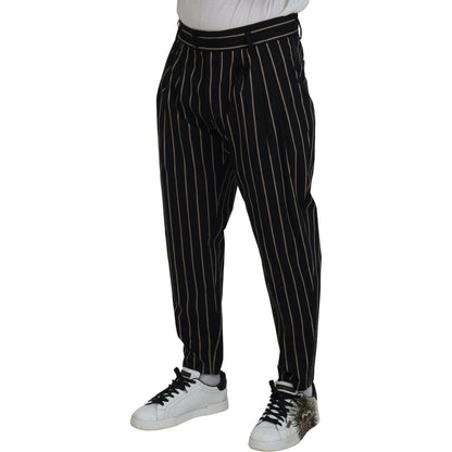Dolce & Gabbana Black Beige Striped Cotton Stretch Pants Dolce & Gabbana