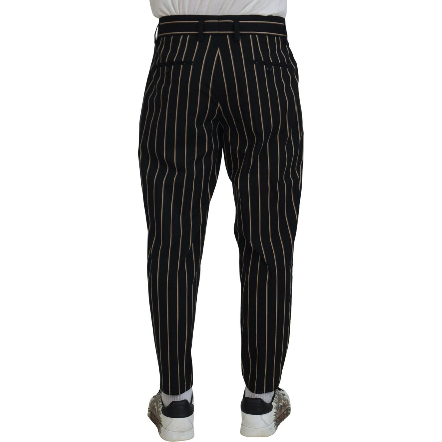 Dolce & Gabbana Black Beige Striped Cotton Stretch Pants Dolce & Gabbana