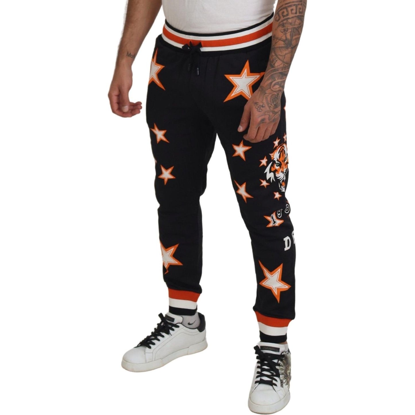 Dolce & Gabbana Black Orange Star Trousers Sport Pants Dolce & Gabbana