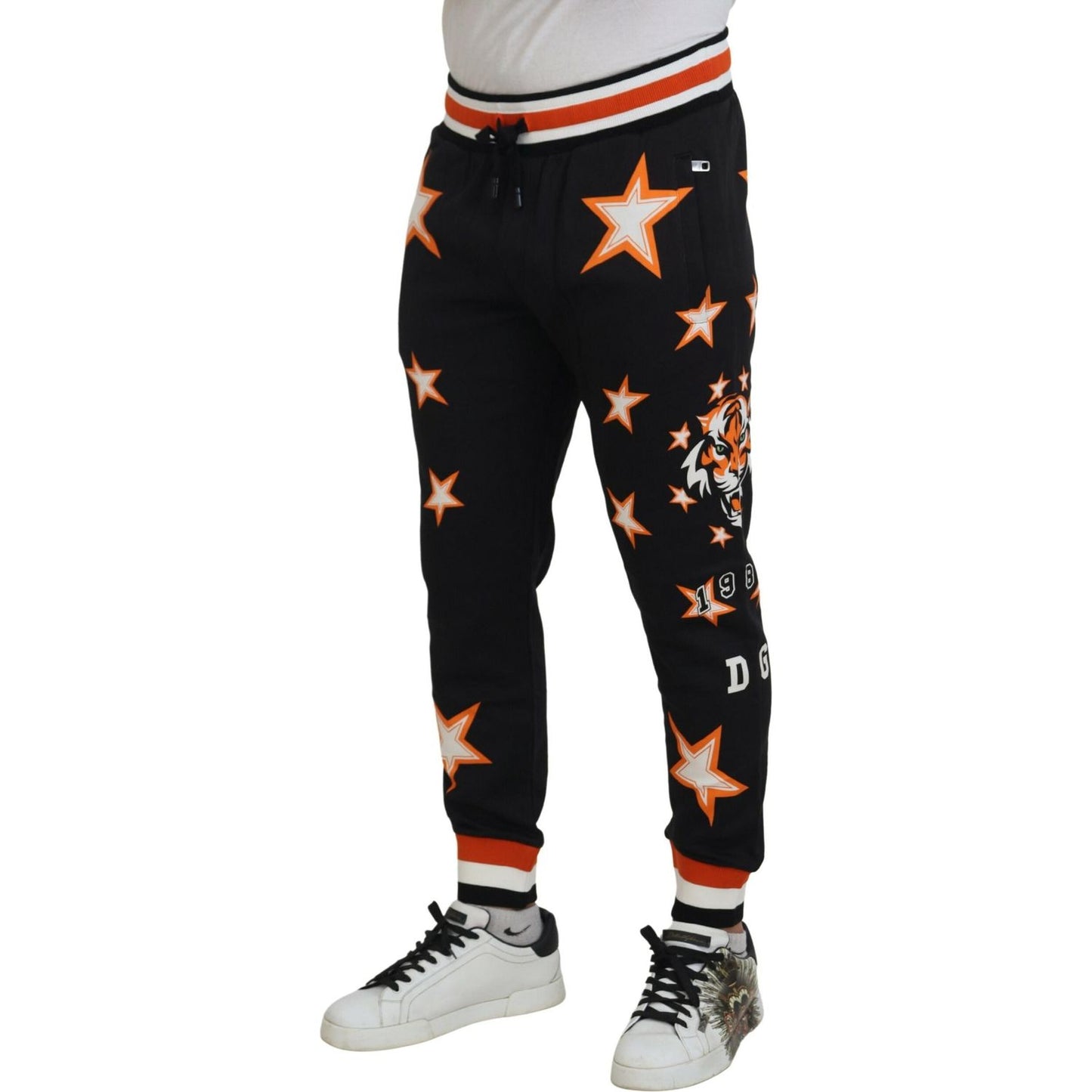 Dolce & Gabbana Black Orange Star Trousers Sport Pants Dolce & Gabbana