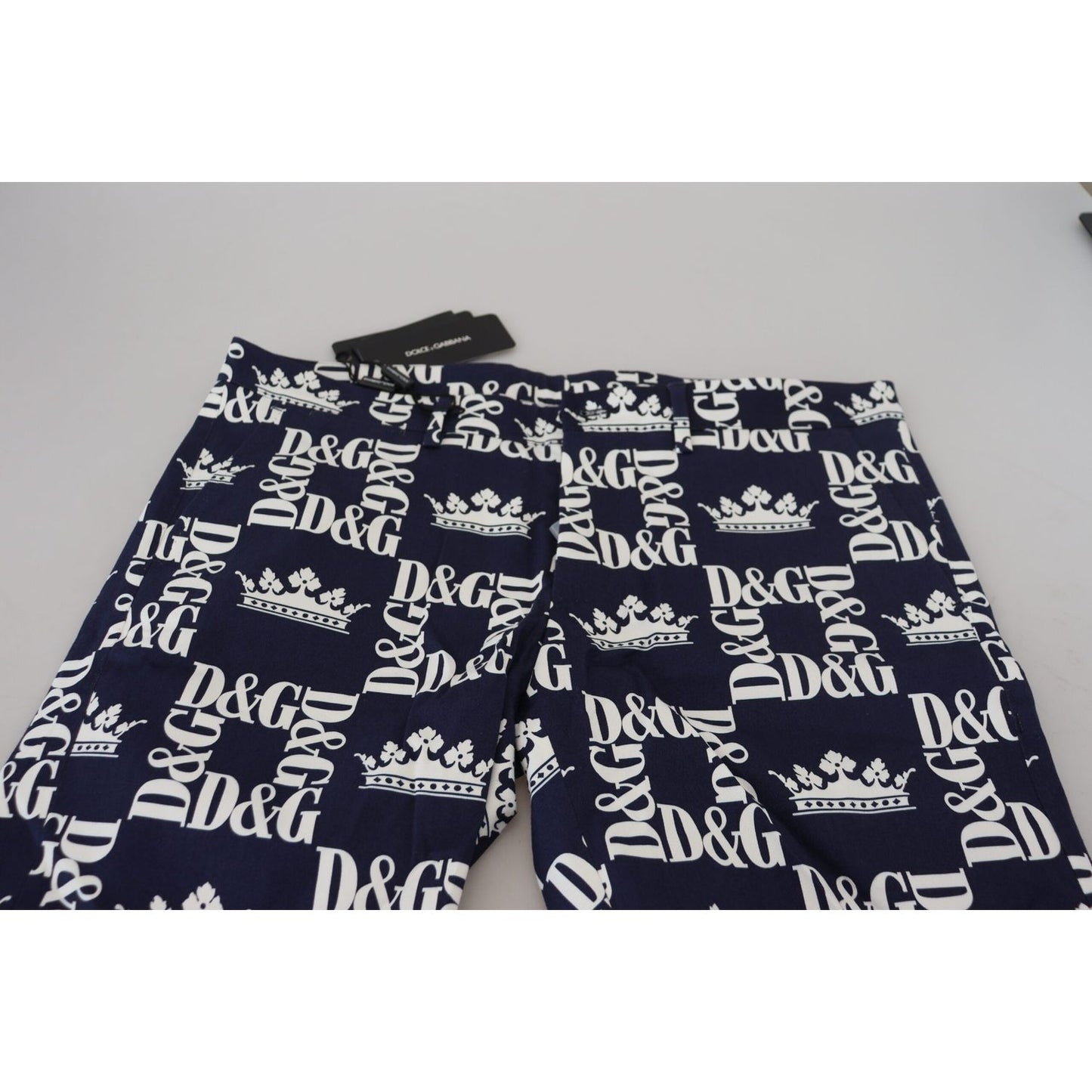 Dolce & Gabbana Blue Logo Print Cotton Chinos Shorts