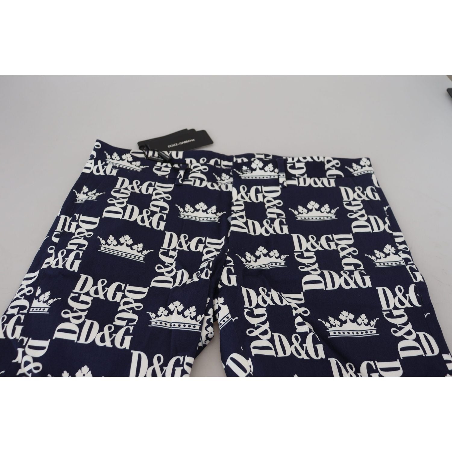 Dolce & Gabbana Blue Logo Print Cotton Chinos Shorts