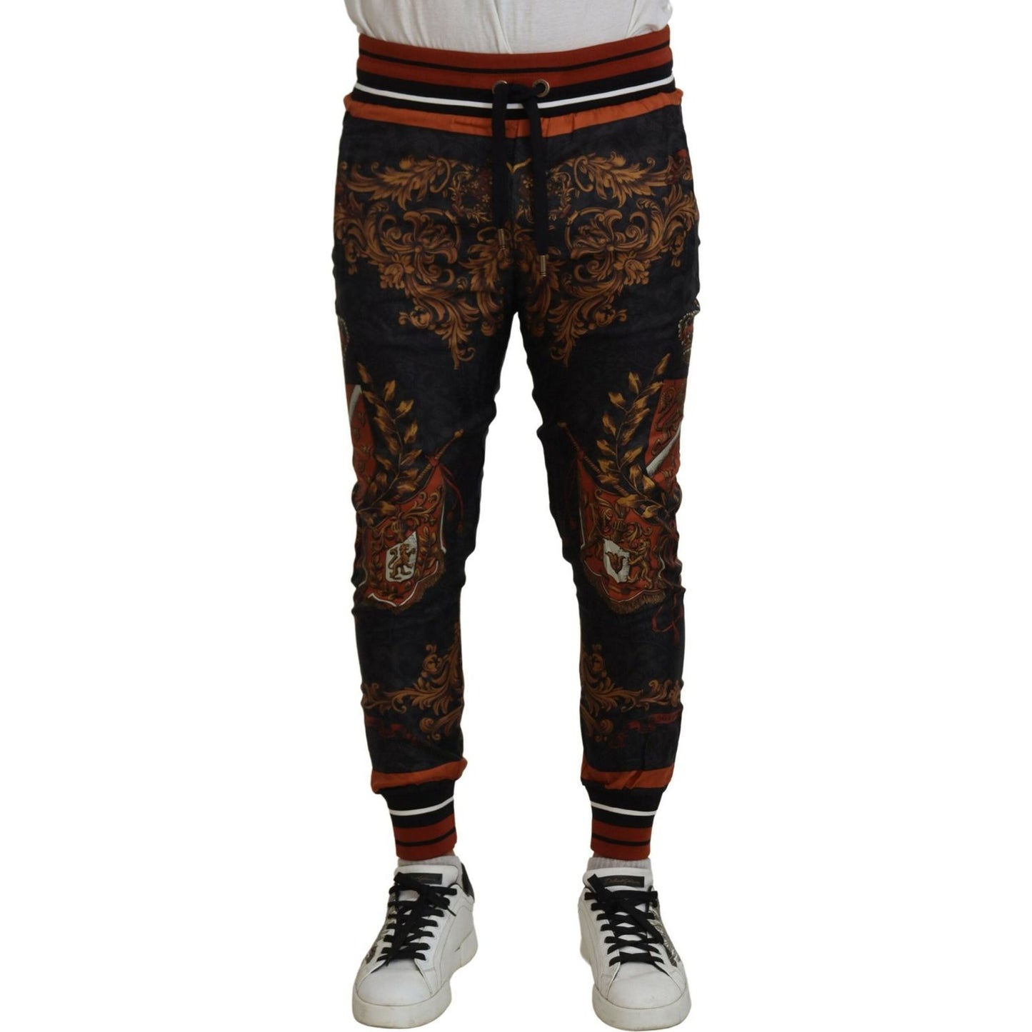 Dolce & Gabbana Gray Silk Baroque Crown Trousers Sport Pants Dolce & Gabbana