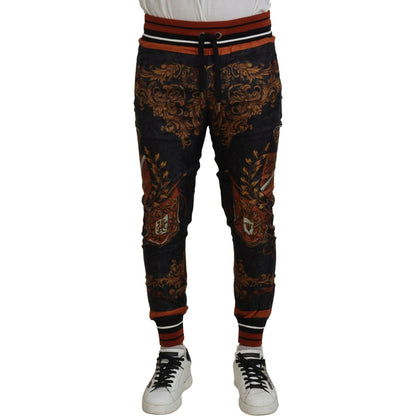 Dolce & Gabbana Gray Silk Baroque Crown Trousers Sport Pants Dolce & Gabbana