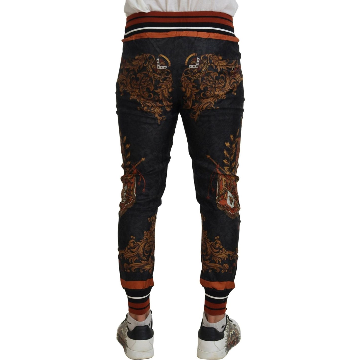 Dolce & Gabbana Gray Silk Baroque Crown Trousers Sport Pants Dolce & Gabbana