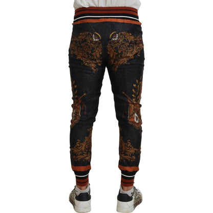 Dolce & Gabbana Gray Silk Baroque Crown Trousers Sport Pants Dolce & Gabbana