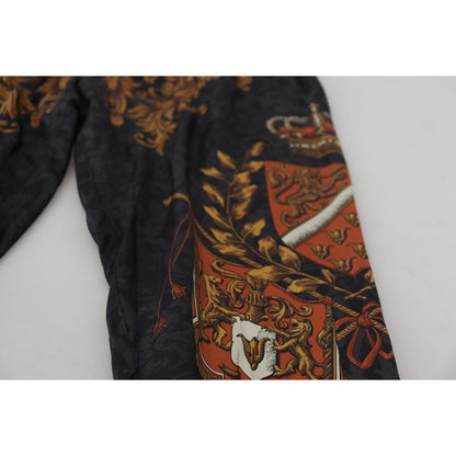 Dolce & Gabbana Gray Silk Baroque Crown Trousers Sport Pants Dolce & Gabbana