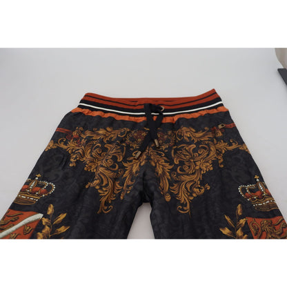 Dolce & Gabbana Gray Silk Baroque Crown Trousers Sport Pants Dolce & Gabbana