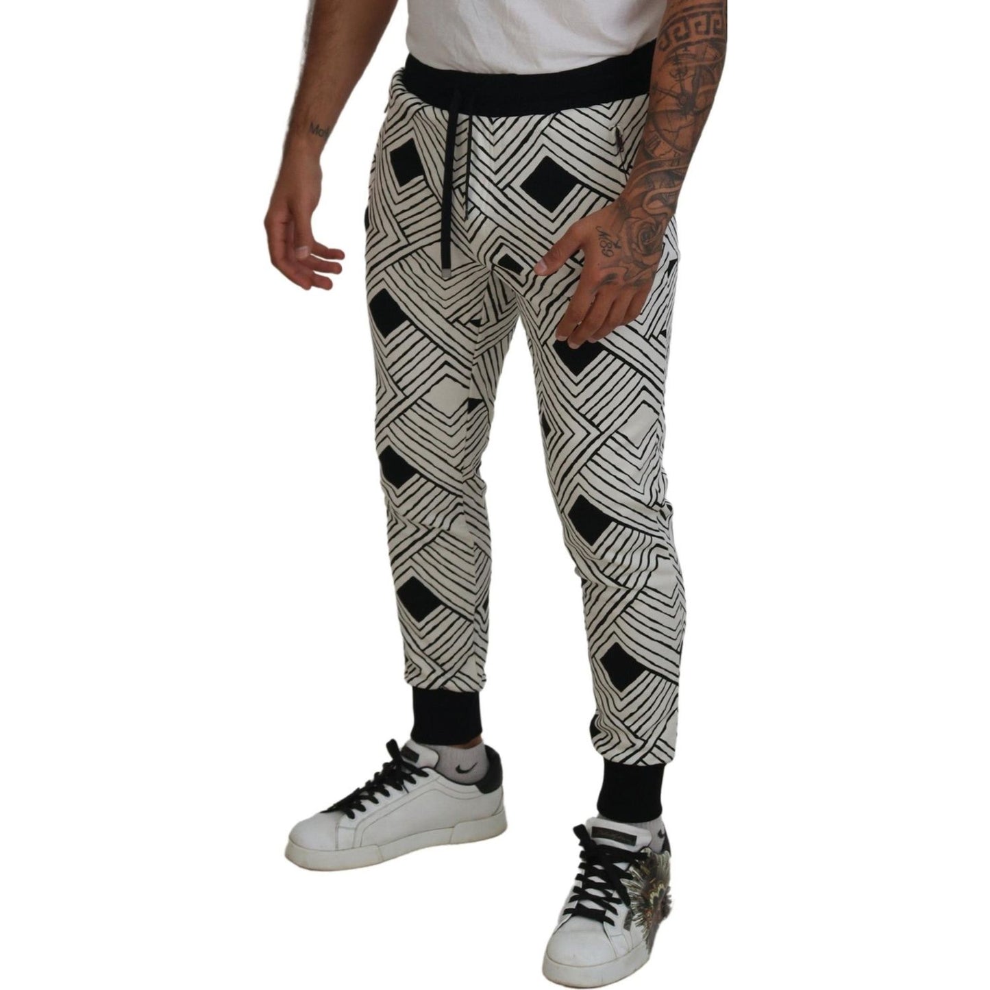 Dolce & Gabbana Black White Cotton Trousers Sport Pants Dolce & Gabbana