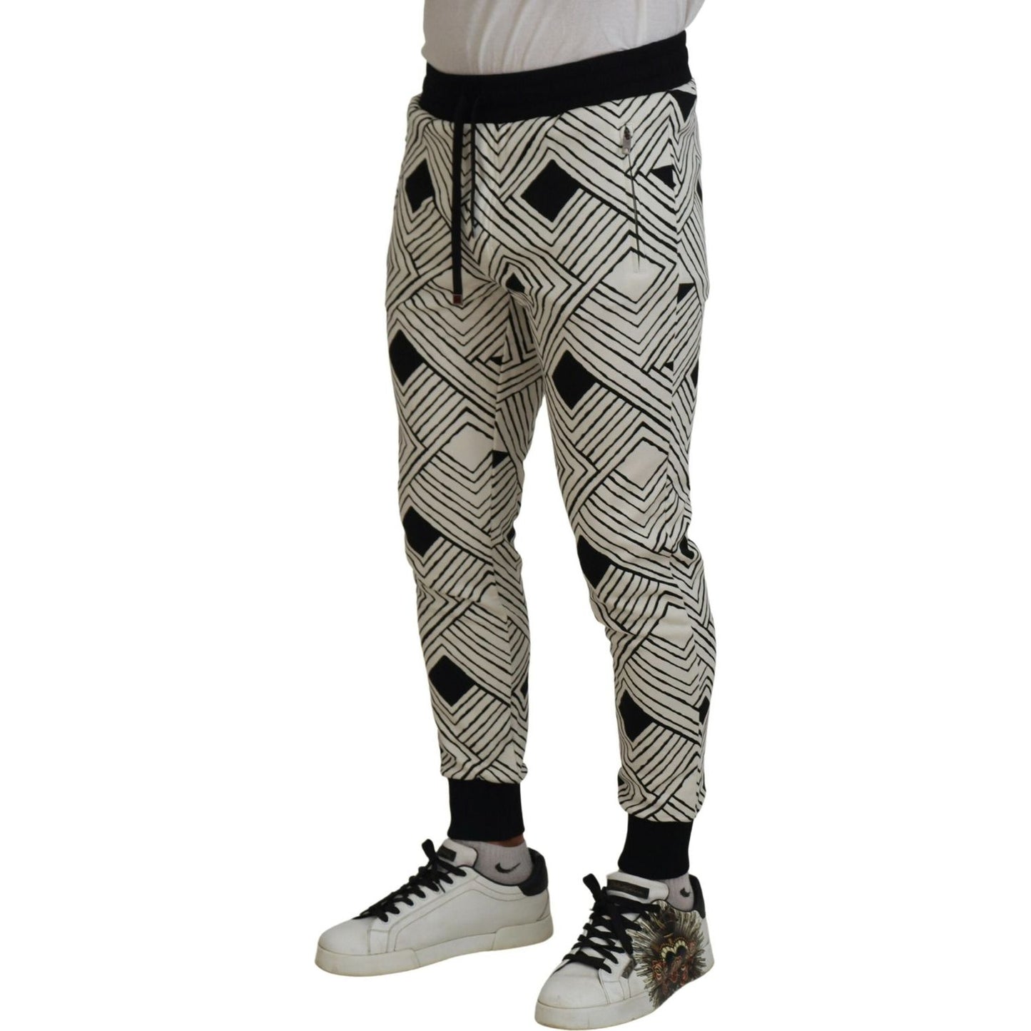Dolce & Gabbana Black White Cotton Trousers Sport Pants Dolce & Gabbana