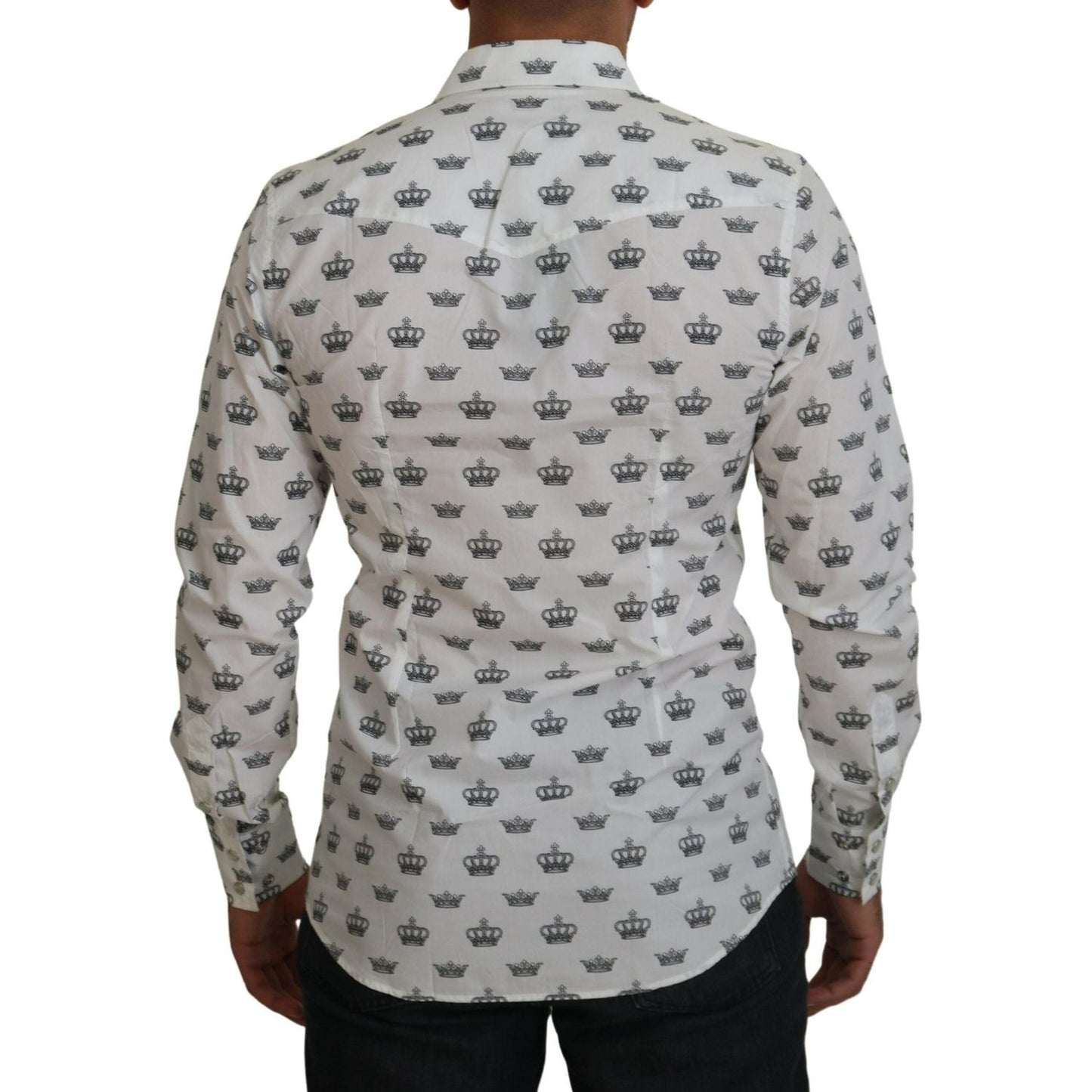 Dolce & Gabbana White Crown Print Slim Fit Cotton Shirt Dolce & Gabbana