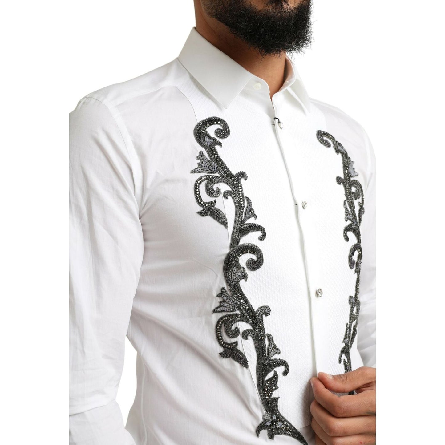 Dolce & Gabbana White Tuxedo Slim Fit Baroque Shirt Dolce & Gabbana