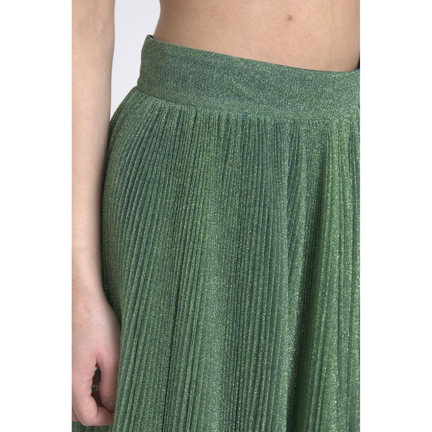 Dolce & Gabbana Metallic Green High Waist A-line Pleated Skirt
