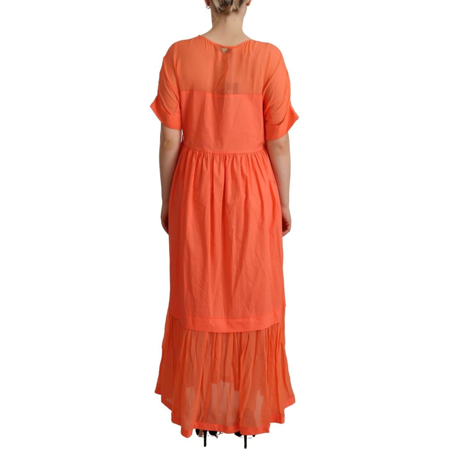 Twinset Coral Cotton Blend Short Sleeves Maxi Shift Dress