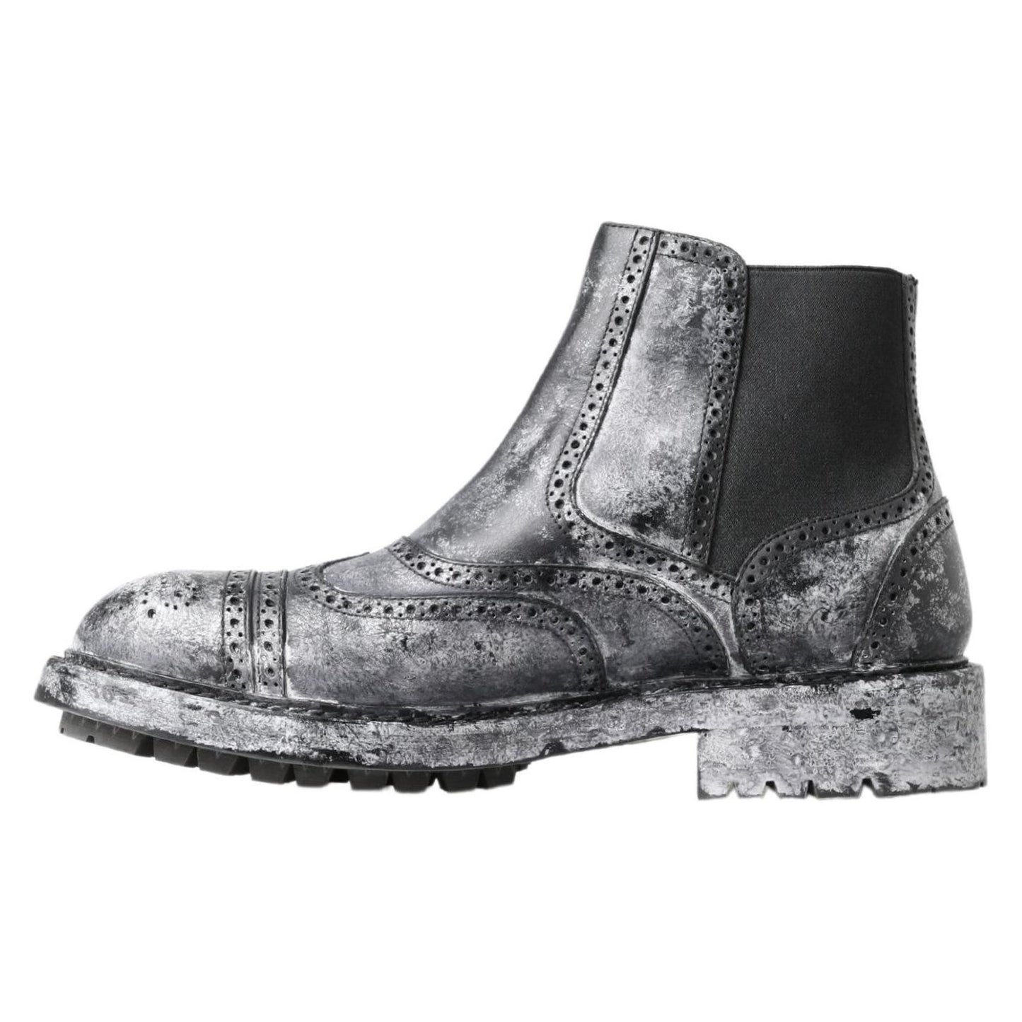 Dolce & Gabbana Black Gray Leather Ankle Boots
