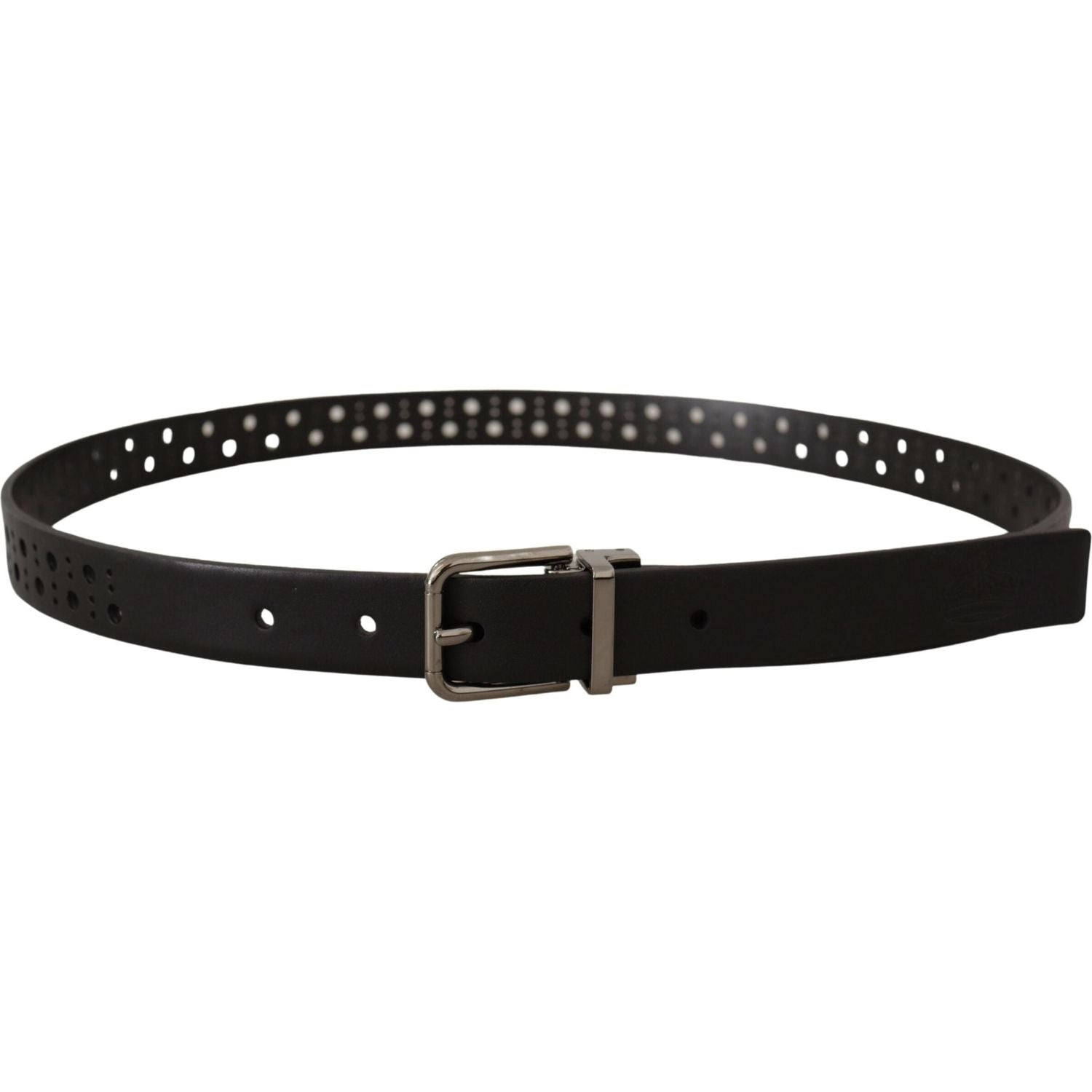Dolce & Gabbana Black Calf Leather Perforated Metal Buckle Belt