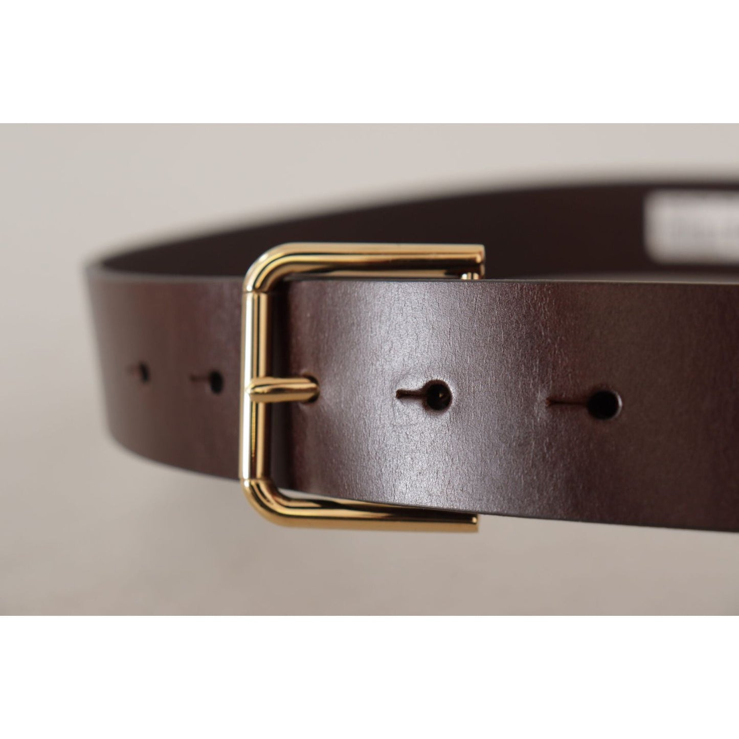 Dolce & Gabbana Brown Plain Calf Leather Gold Tone Buckle Belt