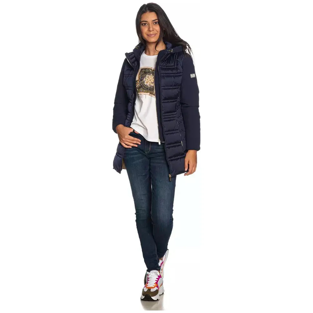 Yes Zee Blue Polyester Women's Jacket YE-11208-XS
