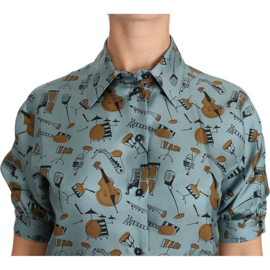 Dolce & Gabbana Multicolor Musical Instruments Silk Short sleeve Shirt TSH2895-36