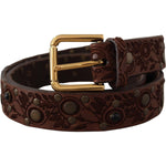 Dolce & Gabbana Brown Calf Leather Embossed Gold Metal Buckle BEL8619-85