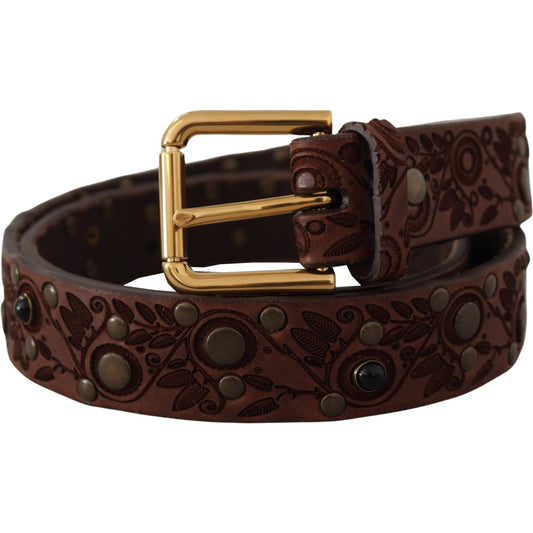 Dolce & Gabbana Brown Calf Leather Embossed Gold Metal Buckle BEL8619-85