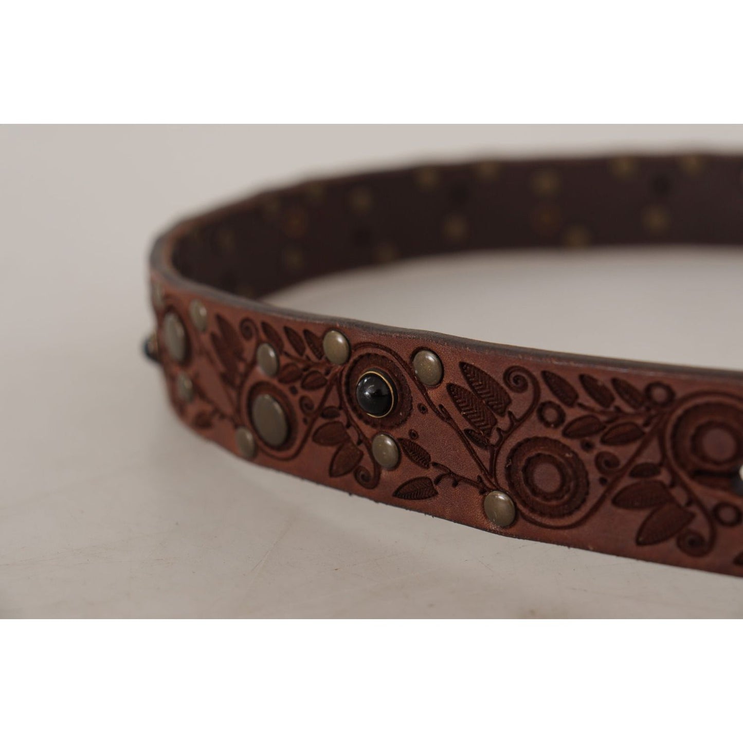 Dolce & Gabbana Brown Calf Leather Embossed Gold Metal Buckle BEL8619-85