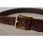 Dolce & Gabbana Brown Calf Leather Embossed Gold Metal Buckle BEL8619-85