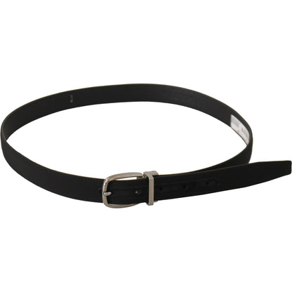 Dolce & Gabbana Black Calf Canvas Silver Tone Logo Metal Belt