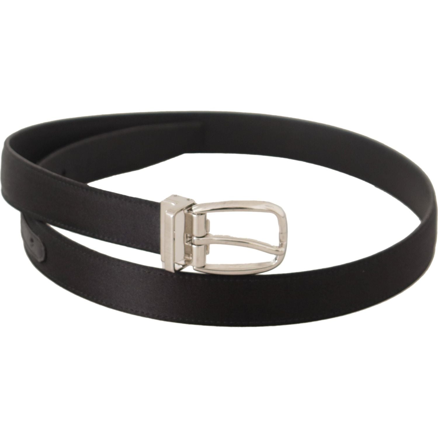 Dolce & Gabbana Black Canvas Leather Silver Logo Metal Buckle Belt