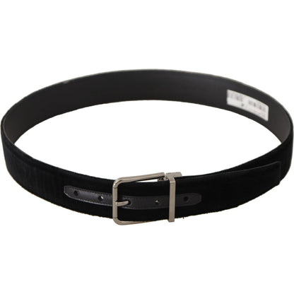Dolce & Gabbana Black Velvet Silver Logo Engraved Metal Buckle Belt