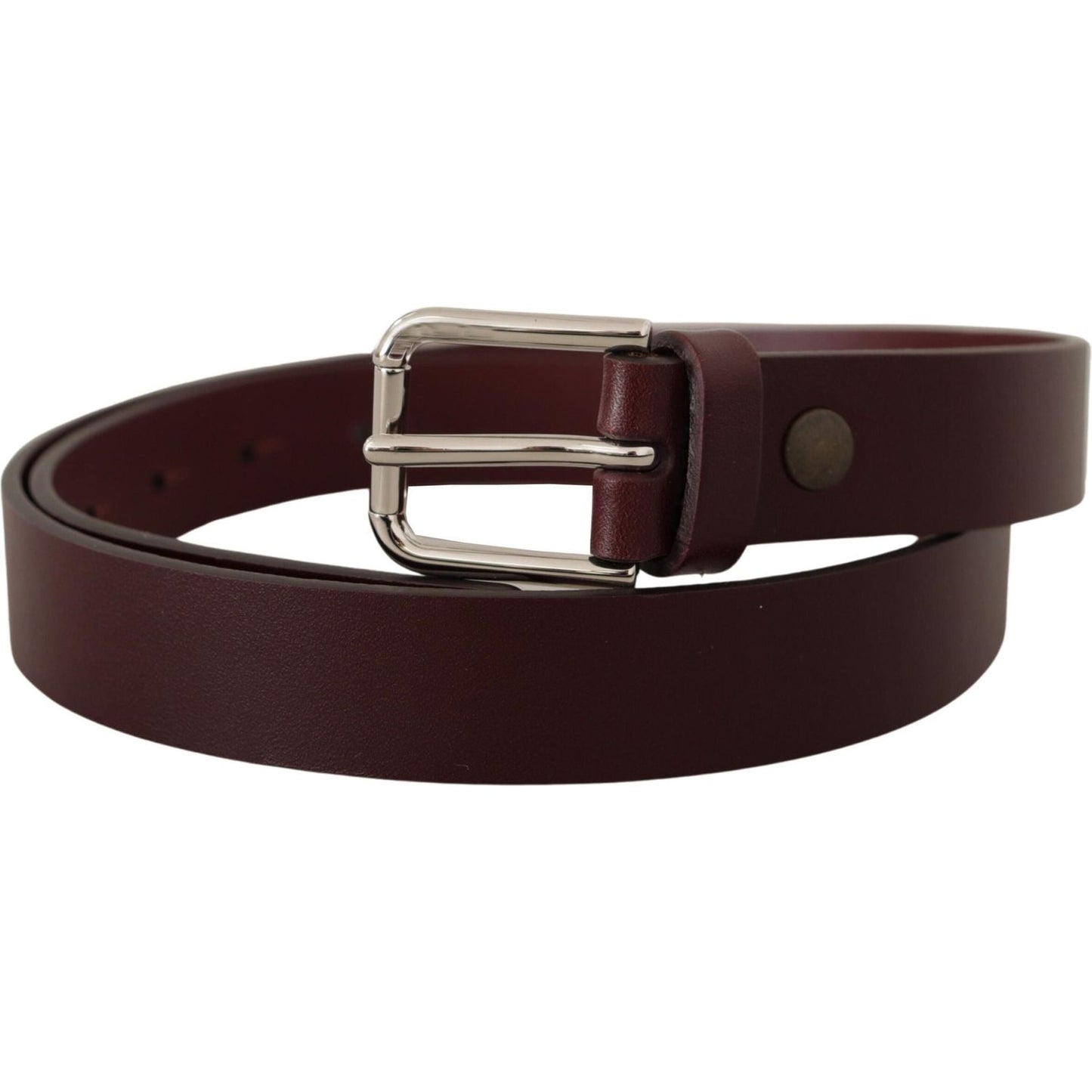 Dolce & Gabbana Maroon Calf Leather Silver Tone Metal Buckle Belt