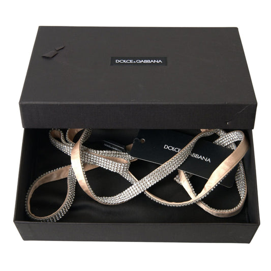 Dolce & Gabbana Beige Silk Clear Crystal Bow Waist Belt WMB272-65
