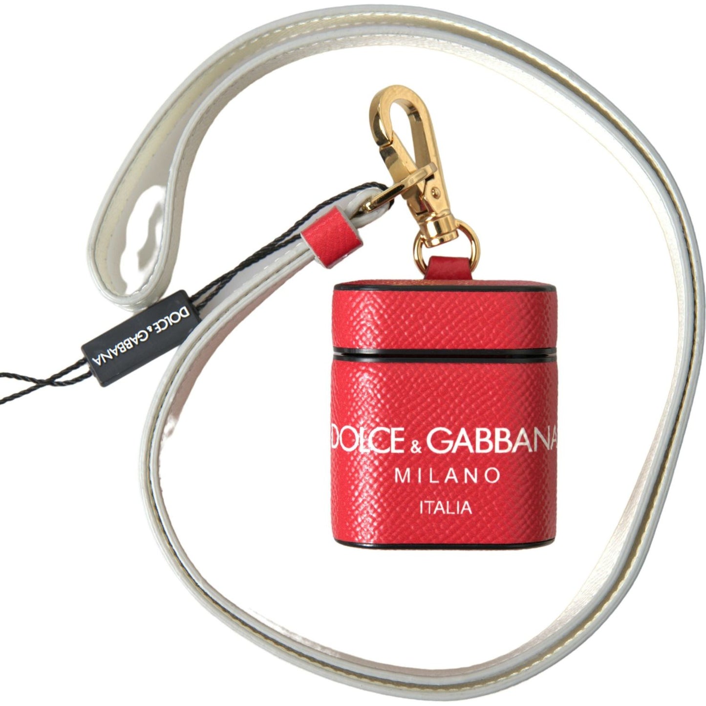Dolce & Gabbana Red Leather Gold Tone Metal Logo Print Airpods Case SMY101176
