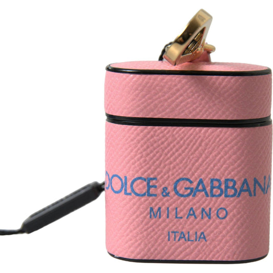 Dolce & Gabbana Pink Blue Calf Leather Logo Print Strap Airpods Case SMY101188