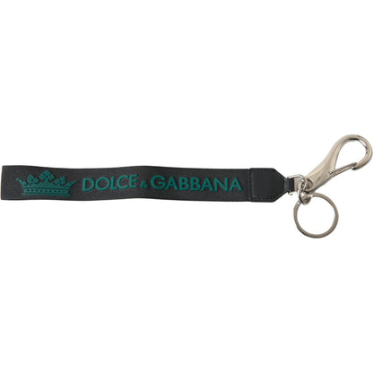 Dolce & Gabbana Black DG Logo Rubber Silver Tone Metal Keychain