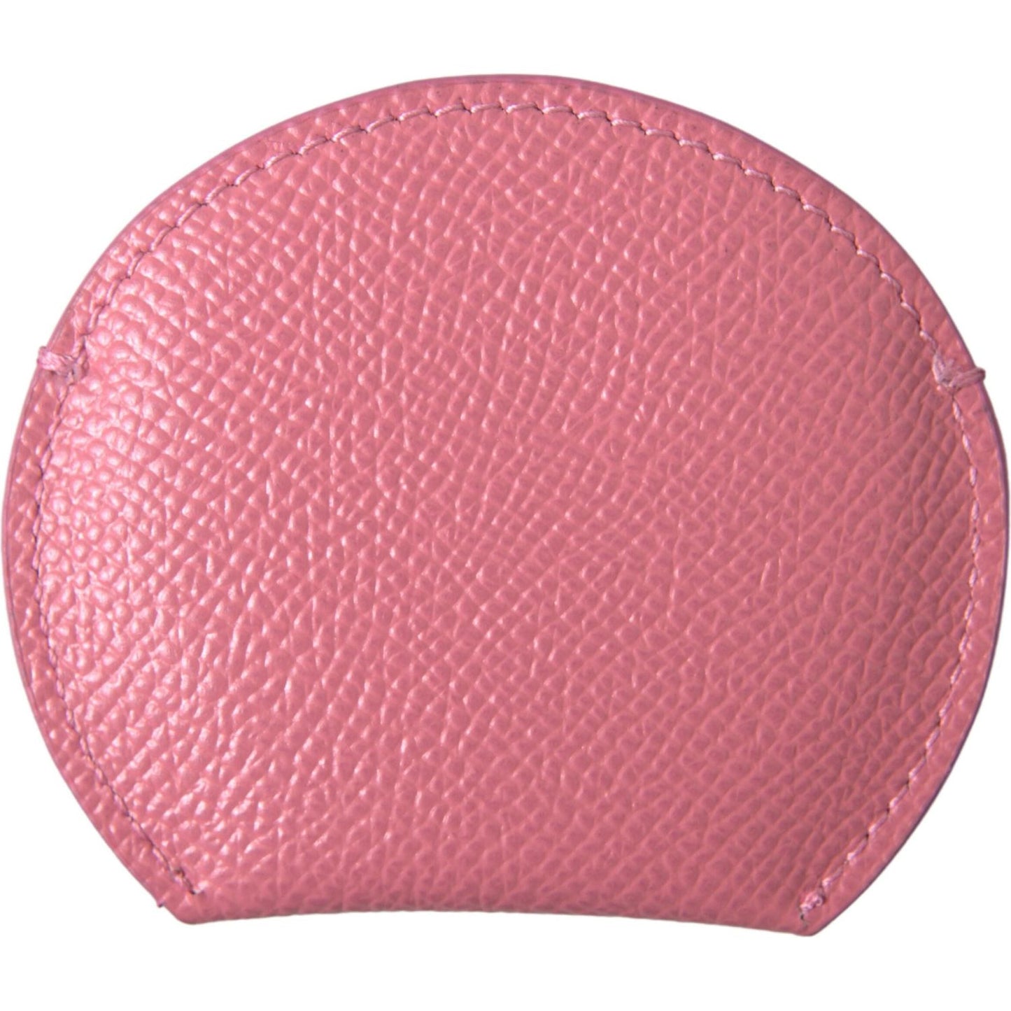 Dolce & Gabbana Pink Calfskin Leather Round Logo Print Hand Mirror Holder