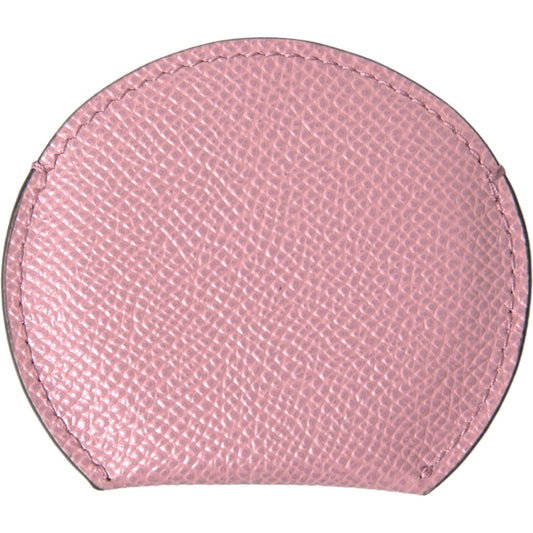 Dolce & Gabbana Pink Calfskin Leather Round Logo Print Hand Mirror Holder SMY101208